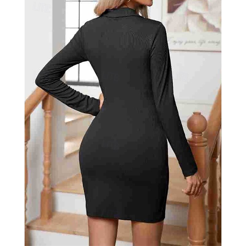 Women's Mini Dress Knit Dress Casual Dress Sheath Dress Fashion Outdoor Party Holiday Regular Fit Plain Long Sleeve V Neck Black Green Khaki Summer4