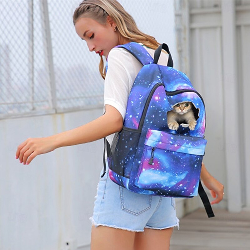 Men's Women's Kid's Backpack School Bag Bookbag 3D Print Functional Backpack Daily Galaxy 3D Print Canvas Large Capacity Waterproof Zipper Blue Light Purple Fuchsia4