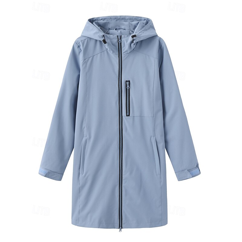 Women's Trench Coat Warm Comfortable Zipper Pocket Fashion Plain Street Going out Zipper Long Hooded Regular Fit Long Sleeve Outerwear Black Pink Sky Blue Fall Winter3