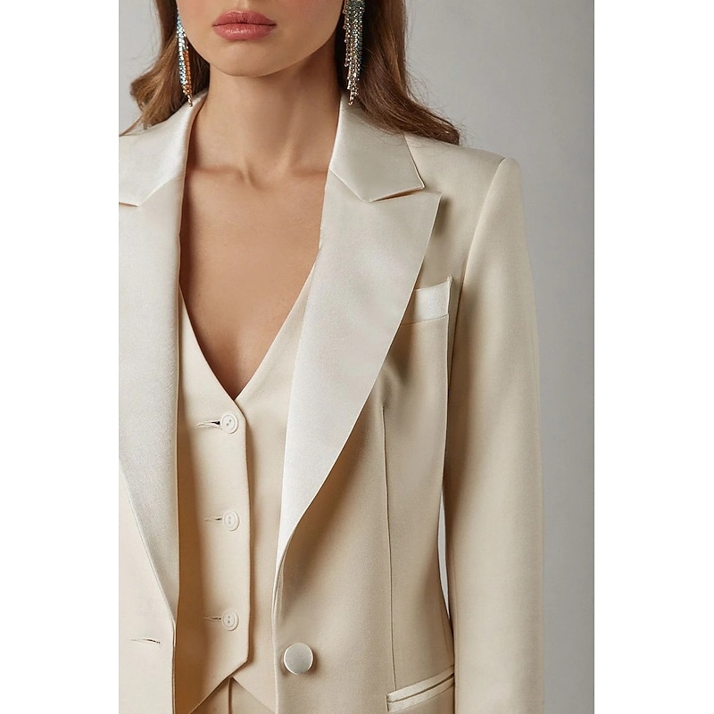 Women's 3 Pieces Suits Formal Wedding Guest Stretch Crepe Elegant Vintage Simple Long Sleeve Floor Length Peak Lapel2