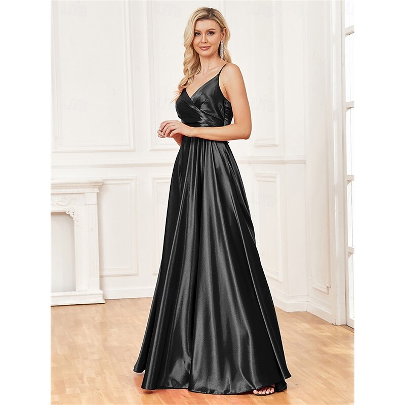 A-Line Quinceanera Dresses Elegant Dress Formal Wedding Floor Length Sleeveless Spaghetti Strap Satin with Pleats Slit2