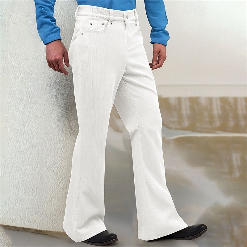 Men's Dress Pants Corduroy Pants Flared Pants Trousers Chinos Pocket Buttons Plain Comfort Formal Work Business Fashion Classic Style Black White Micro-elastic2