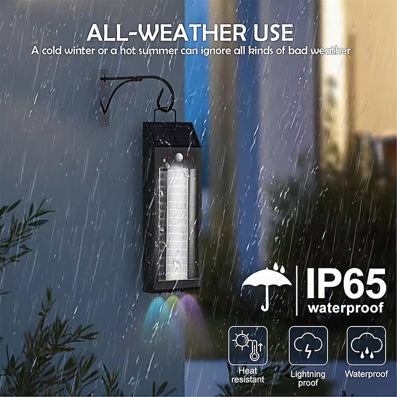 Solar Wall Lights Outdoor Motion Sensor Solar Front Door Light 2 Modes With RGB Spotlight LED Post Lights Fence Porch Security   1PC2