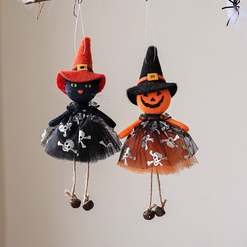 1pc Halloween Witch Ornament with Pumpkin, Ghost, and Skeleton Figurines - Dia de los Muertos Party Scene Decor & Spooky Hanging Decoration for Home2