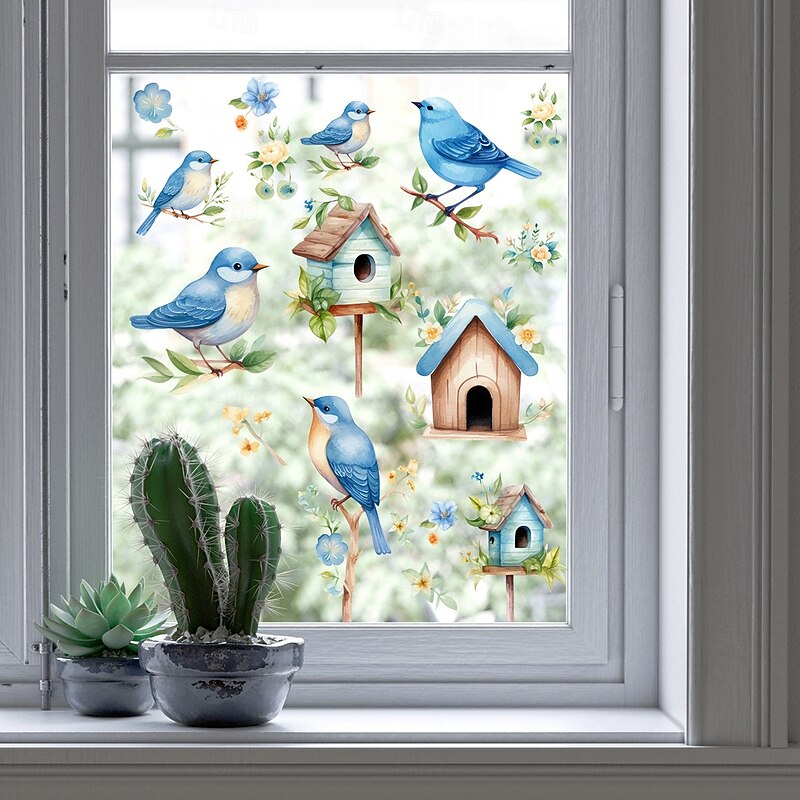 5 Sheets Cartoon Parrot Window Clings, Double-Sided Static Glass Stickers, Adhesive-Free Wall Decals for Storefront, Showcase, Home Decoration4
