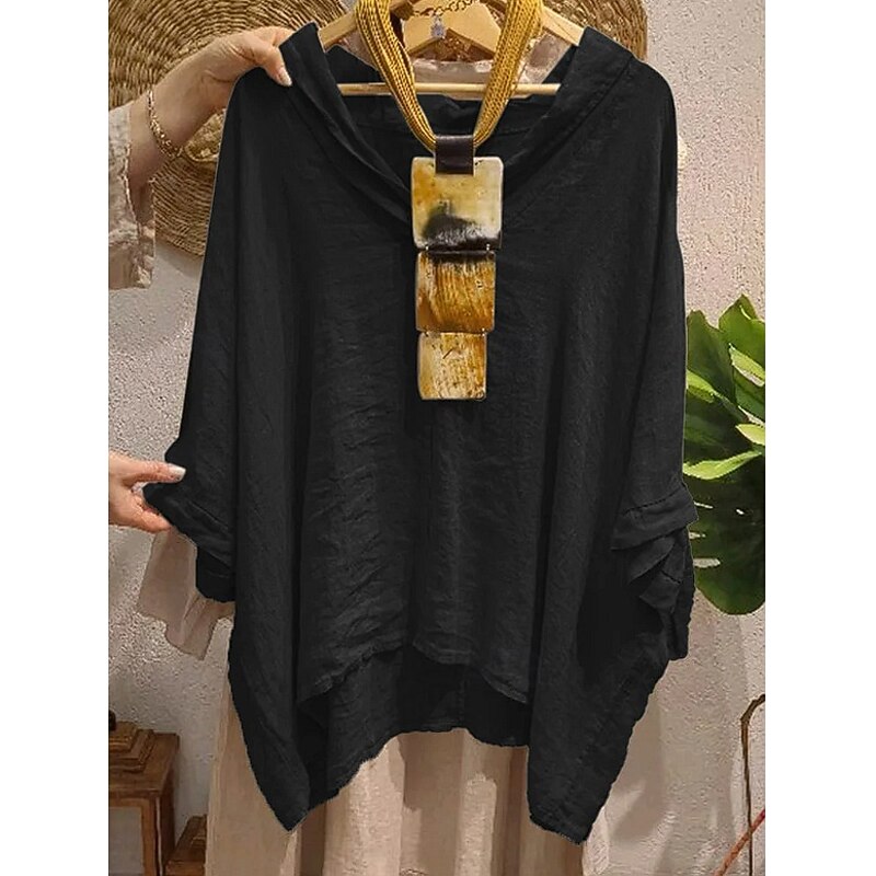 Women's Blouse Solid Color Elegant Casual Half Sleeve V Neck Regular Tops Daily Holiday Black White Yellow Navy Blue Orange Summer Fall4