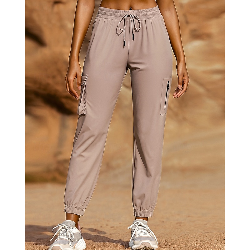 Women's Running Pants Cropped Pants Sports Trousers Pocket Drawstring Bottoms Athleisure Sports Gym Quick Dry Breathable Pilates Running Yoga Regular Fit Sportswear Activewear Solid Colored Dark Grey
