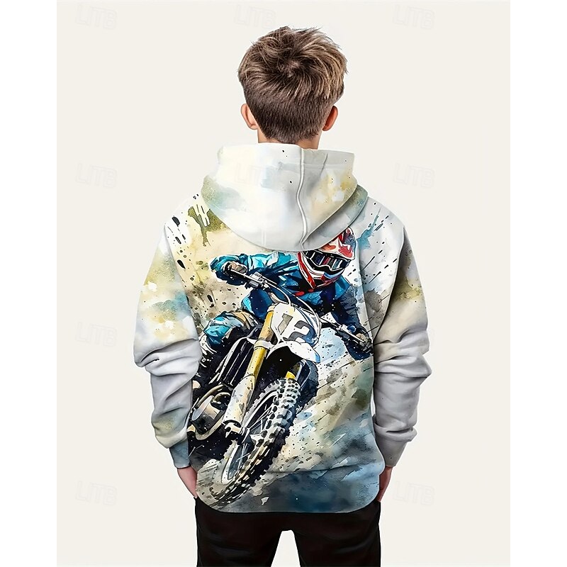 Boys' 3D Motorcycle Hoodie Long Sleeve Spring Fall Fashion Streetwear Kids 4-12 Years Hooded Outdoor Casual Daily Regular Fit2