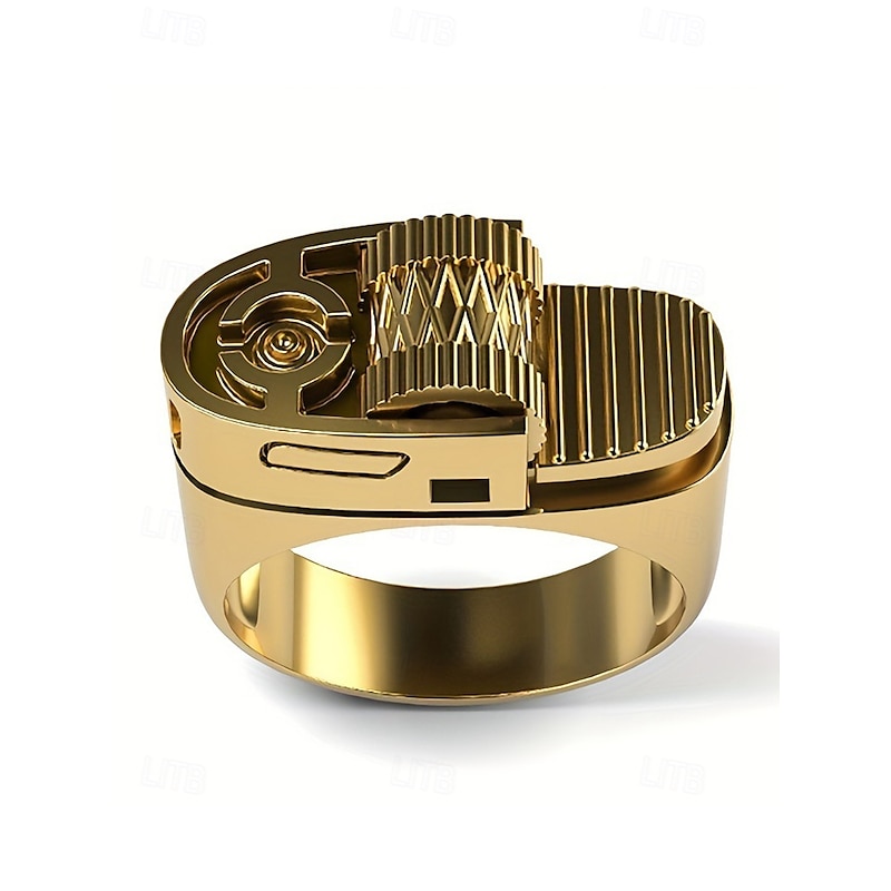 Men's Gold Alloy Lighter Ring - Bold mechanical design style, A stylish men's party nightclub gift accessory2