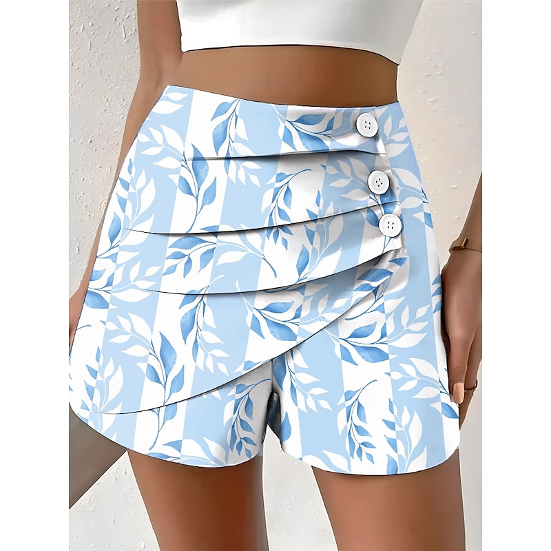 Women's Chinos Shorts Vacation Vintage Ethnic Style Short Medium Waist Pleated Vacation Street Daily Pinky Amethyst Robin's Egg Blue Green Summer Spring Regular Fit