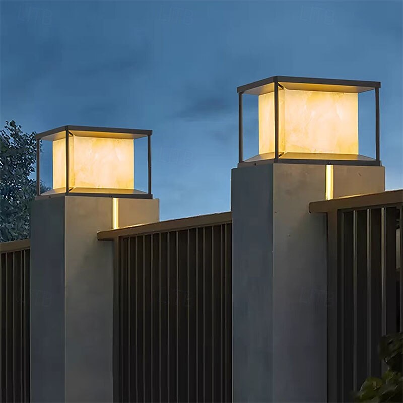 Outdoor Post Lights Fixture Modern Yard Entry Outdoor Column Lights Marble Metal Patio Pillar Lights 110-240V 20W2