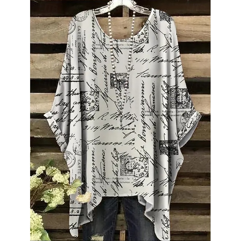 Women's Boho Shirt Graphic Geometric Abstract Elegant Bohemia Active Short Sleeve Batwing Sleeve Crew Neck Regular Tops Daily Holiday Beach Wear Black White Pink Brown Summer Spring