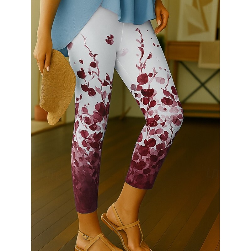 Women's Leggings Vacation Vintage Ethnic Style Ankle-Length High Waist Floral Graphic 3D Print Quick Dry Breathability Soft Stretchy Outdoor Home Causal Dark red Forest Green Black Blue Spring Fall4