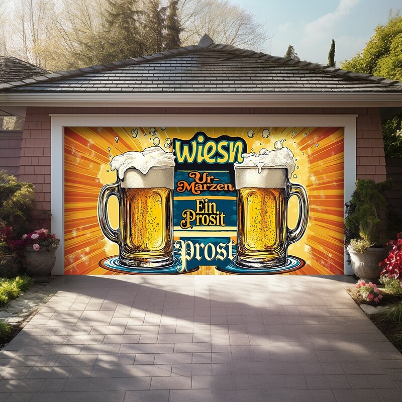 German Oktoberfest 2025 Outdoor Garage Door Cover Banner Prost Vintage Märzen Beer Large Backdrop Decoration for Holiday Outdoor Garage Door Home Wall Decorations