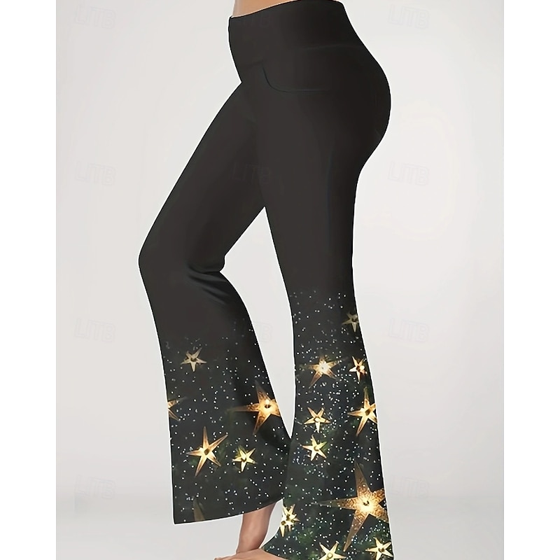 Women's Slacks Anti Chafing Shorts Cozy Leggings Streetwear Casual Full Length Natural Flower Elastic Waist Printing Comfy Outdoor Comfortable Vacation Weekend Black Golden Golden Black Fall Regular2