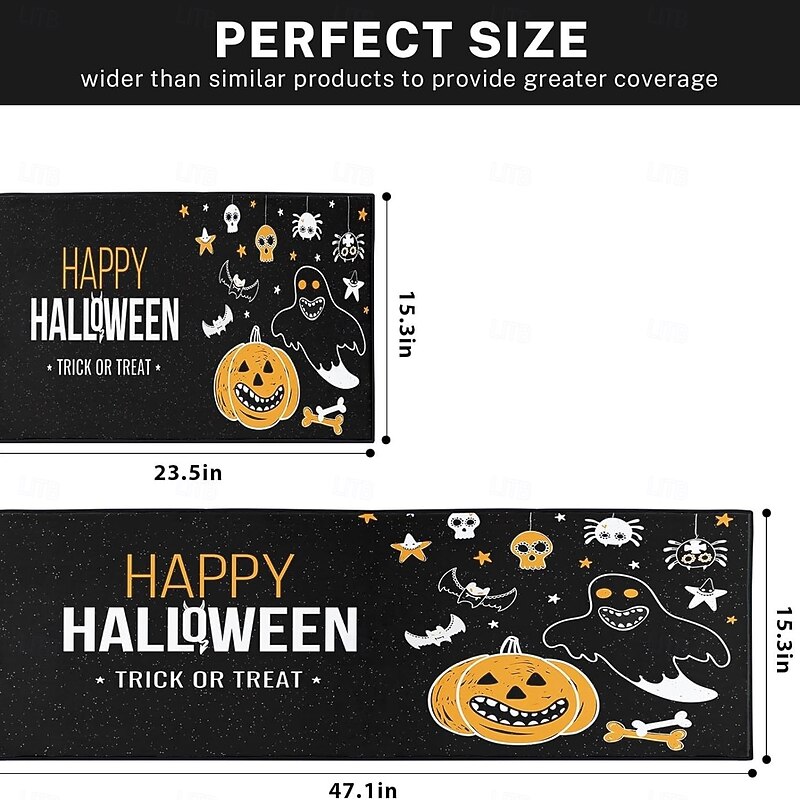 Halloween Kitchen Mats, 2PCS Kitchen Rugs, Cushioned Anti Fatigue Kitchen Mats for Floor, Non-Slip Standing Desk Mat, Waterproof Kitchen Rug Set for Kitchen, Floor, Office2