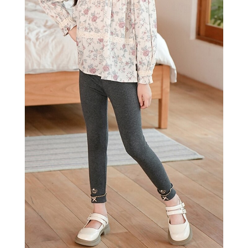 Kids Girls' Leggings Solid Color Streetwear Outdoor 4-12 Years Fall Black White Pink3