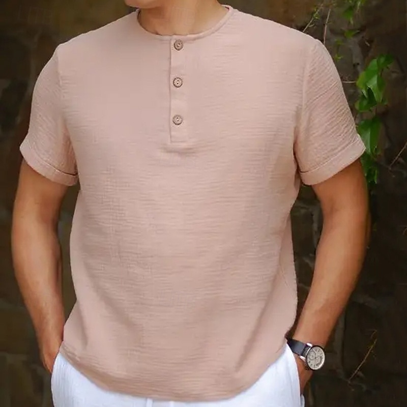 Men's T Shirt Henley Shirt Tee Short Sleeve Shirt Short Sleeve Henley Summer Spring Plain Fashion Designer Basic Buttons Vacation Street Going out Black Light Green Pink Top Tee for Men4