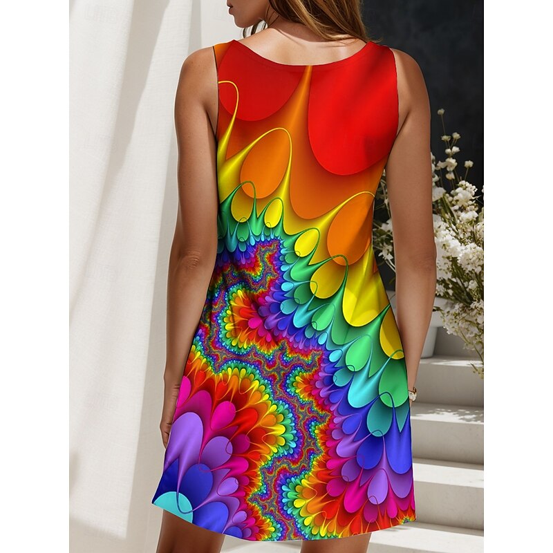 Women's Mini Dress A Line Dress Off The Shoulder Dress Vacation Casual Regular Fit Ombre Graphic Abstract Sleeveless U Neck Yellow Red Royal Blue Blue Summer Spring2