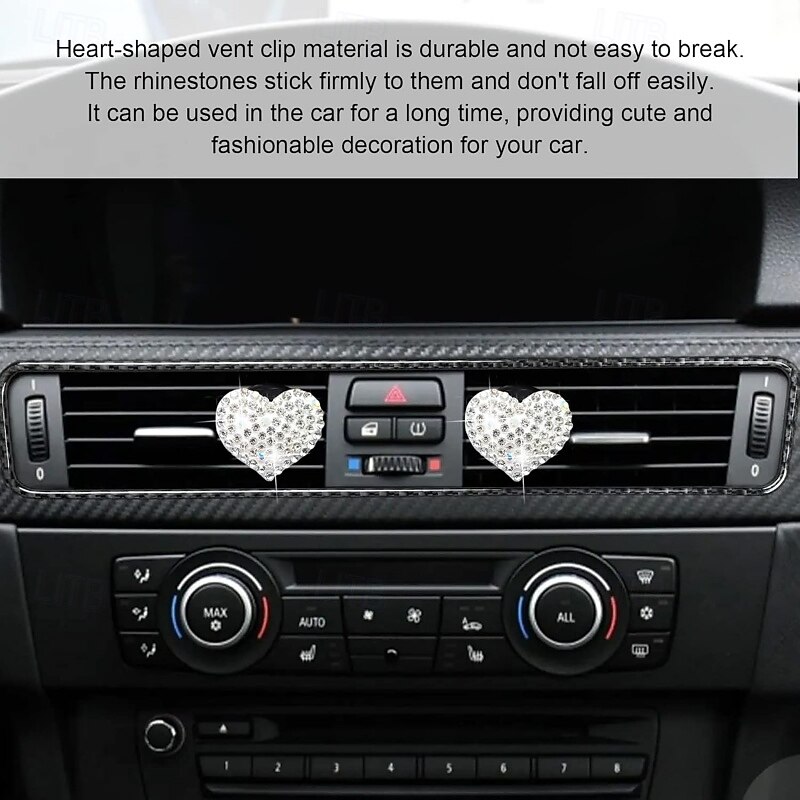Car Vent Clip Bling Crystal Heart Shape Charm Universal Car Air Conditioner Decorations4