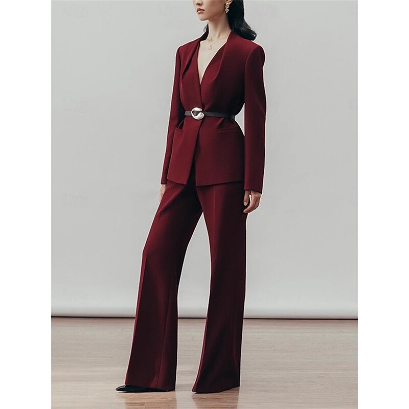 Women's 2 Pieces Suits Formal Wedding Guest Formal Evening Elegant Long Sleeve Ankle Length V Neck2