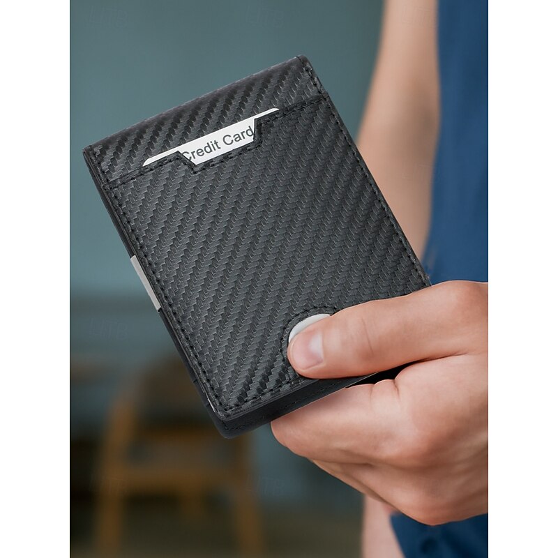 Men's RFID Blocking Carbon Fiber Wallet with Stainless Steel Money Clip – Slim Bifold Card Holder with Zipper Coin Pocket for Travel, Business & Everyday Carry2