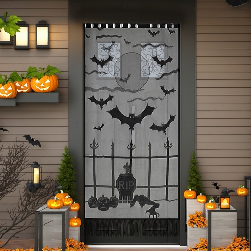 Halloween Door Cover Spooky and Festive Decoration for Indoor and Outdoor Use Features Ghosts, Pumpkins, and Halloween Themes Durable, Weatherproof Material Perfect for Parties and Trick or Treaters