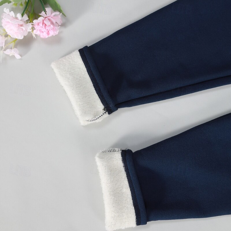 Women's Fleece Pants Slacks Leggings Casual Full Length Natural Plain Elastic Waist Comfortable Outdoor Daily Wear Wine Black Dark Navy Winter Regular Fit2