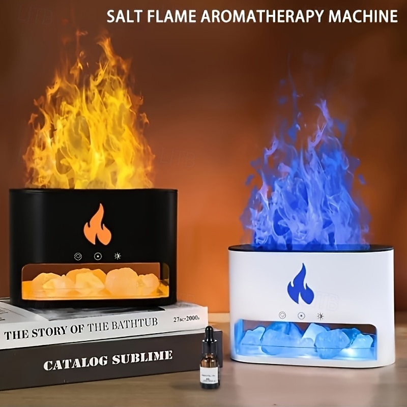 A Simulated Flame Aromatherapy Lamp with a Salt Stone Diffuser RGB Lighting And a Large Capacity Humidifier Perfect for Indoor Decoration And Suitable As a Birthday Gift for Holidays Like Christmas