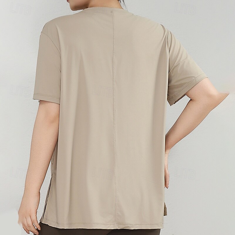 Women's Sports shirts Skin Friendly Quick Dry Softness Loose Short Sleeve Sports Solid Color Top For Gym Pilates Zumba Loose Fit Activewear2