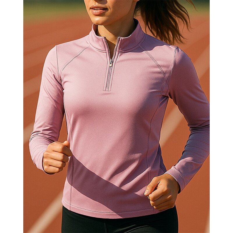 Women's Sweatshirt Running Top Golf Polo Shirt Running Shirt Slim Quarter Zip Long Sleeve Top Solid Colored Quick Dry Lightweight Elastic Breathable Tennis Golf Running Sportswear Activewear Wine Red