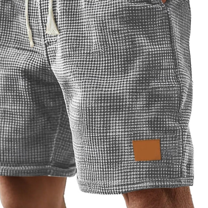 Men's Waffle Shorts Sweat Shorts Shorts Bermuda shorts Beach Shorts Pocket Drawstring Elastic Waist Plain Comfort Sports Knee Length Outdoor Daily Vacation Classic Style Black White Micro-elastic3