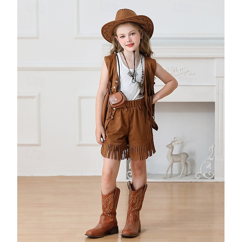 Cowgirl Halloween Outfits Career Role Play Cosplay Fringe Kid's Girls' Halloween Carnival World Book Day Performance Educational Dress Up School Event Dress Up Easy Halloween Costumes Dress Up2