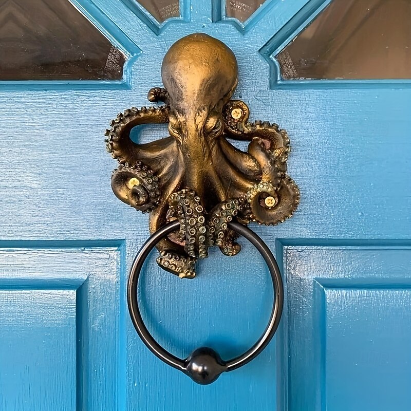 Non-Electric Resin Octopus Door Knocker - Halloween Theme Decorative Figurine for Indoor/Outdoor Use in Various Room Types