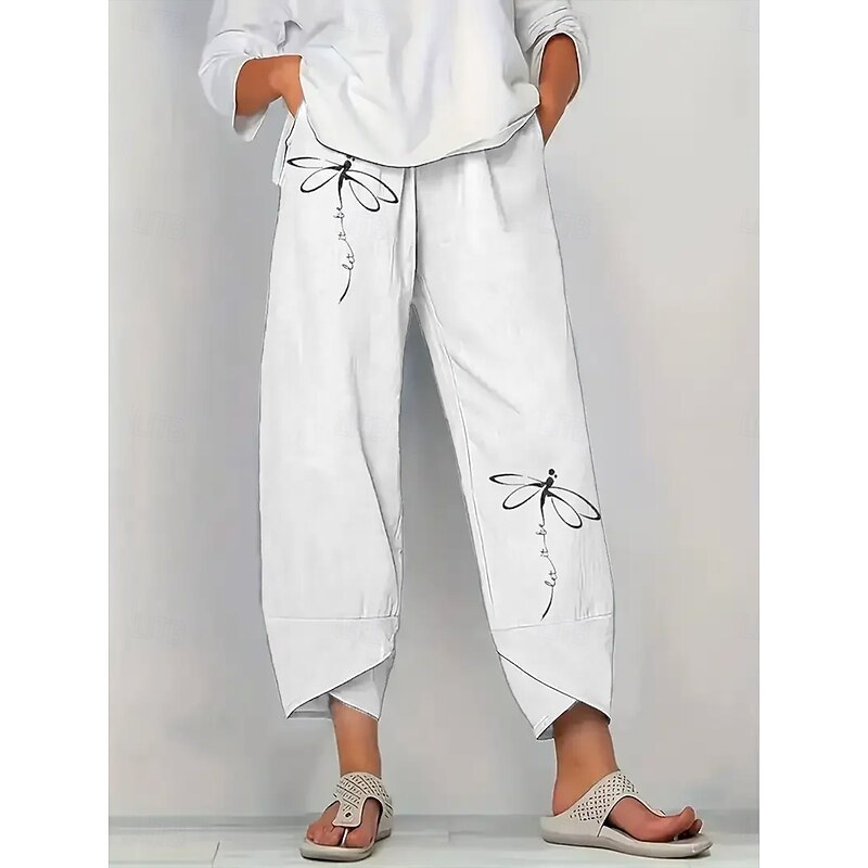 Women's Chinos Baggy Pants Vacation Vintage Ethnic Style Ankle-Length High Waist Graphic Drawstring Patchwork Embroidered Breathable Micro-elastic Vacation Street Causal White Khaki Light Blue Grey2