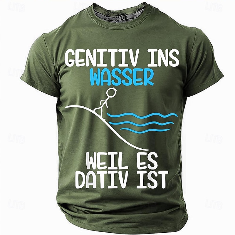 Men's Funny German Grammar Pun Graphic T-Shirt - Genitiv Ins Wasser Weil Es Dativ Ist Short Sleeve Tee2