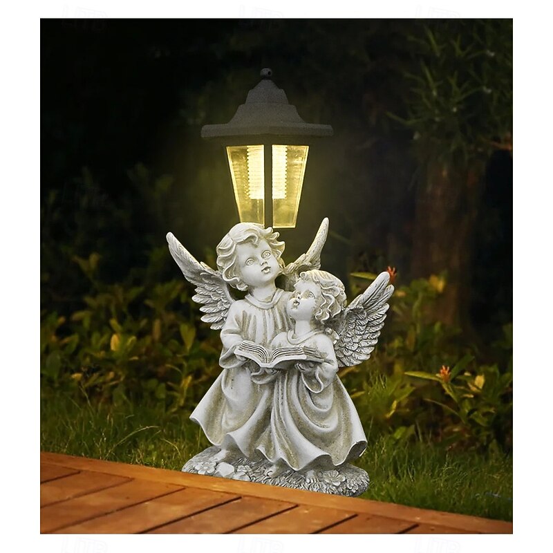 1 Pc Outdoor Solar Nordic Angel Sculpture Couple Resin Ornament Light Terrace Balcony Courtyard Lawn Festival Wedding Party Decoration Light3
