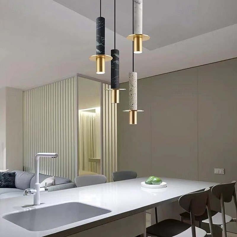 Modern Led Pendant Light Nordic Long Tube Hanging Lamp Marble Chandelier Minimalist Creative Ceiling Lamp Art Decor Lighting Fixture for Dining Room Kitchen Island2