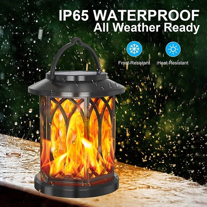1 Pc outdoor waterproof solar hollow flame lantern courtyard garden path lawn fence staircase tree pendant light 28LED waterproof Halloween Christmas decorative light2