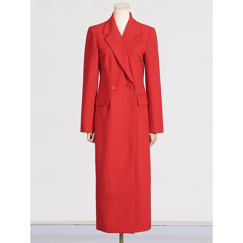 Tuxedo Dress Dress Sheath Formal Wedding Guest Formal Evening Elegant Long Sleeve Tea Length Notched Lapels Double Breasted2