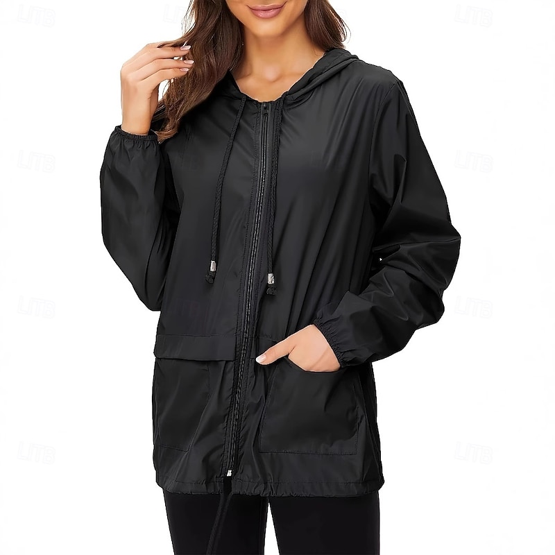 Women's Jacket Outdoor Daily Wear Spring &  Fall Regular Coat Hooded Sports & Outdoors Jacket Pocket Front Zip Black Navy Blue