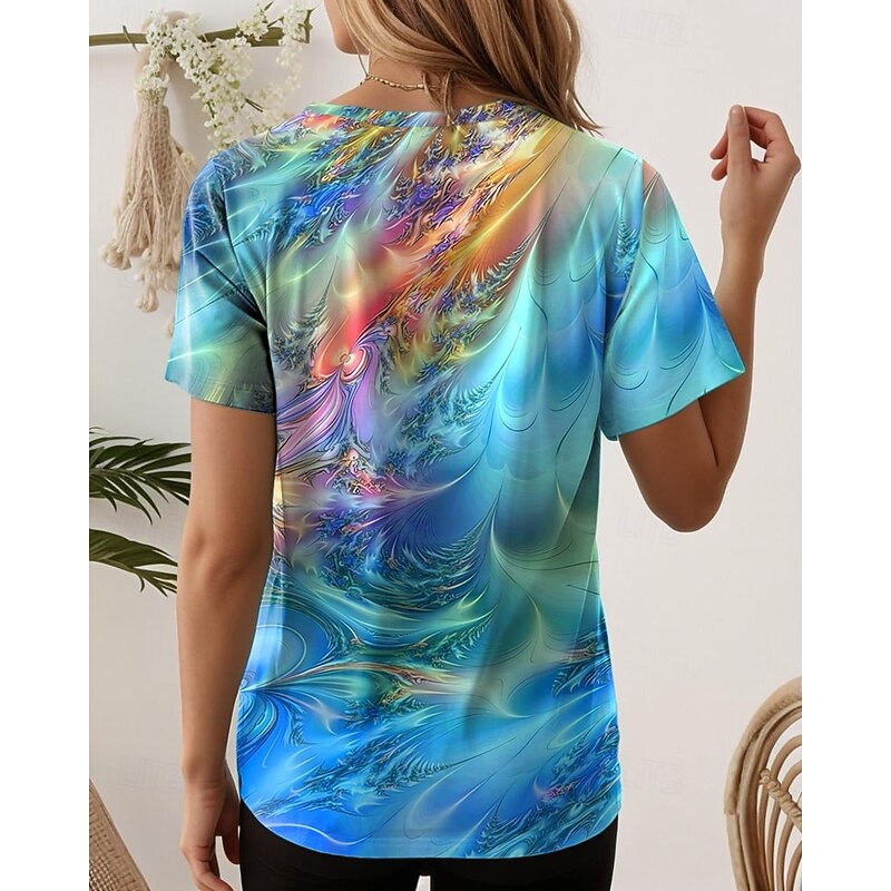 Women's T Shirt Ombre Graphic Abstract Vintage Stylish Classic Short Sleeve V Neck Regular Tops Daily Going out Weekend Print Red Blue Green Summer Spring2
