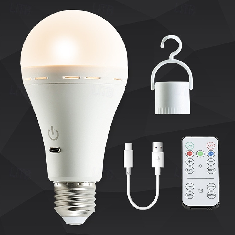1pcs Multifunctional Rechargeable 12W Emergency LED Light Bulbs 60W Equivalent 6000K Bright Outdoor Hanging Lamp Lights for Power Outage Camping Garden Parties-E26/E27, AC100-240V