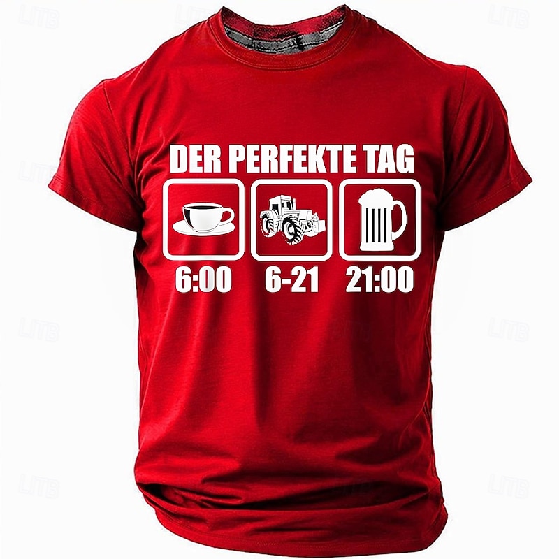 Men's Tractor Graphic T-Shirt - 'Der Perfekte Tag' Coffee Beer Farmer Short Sleeve Tee4
