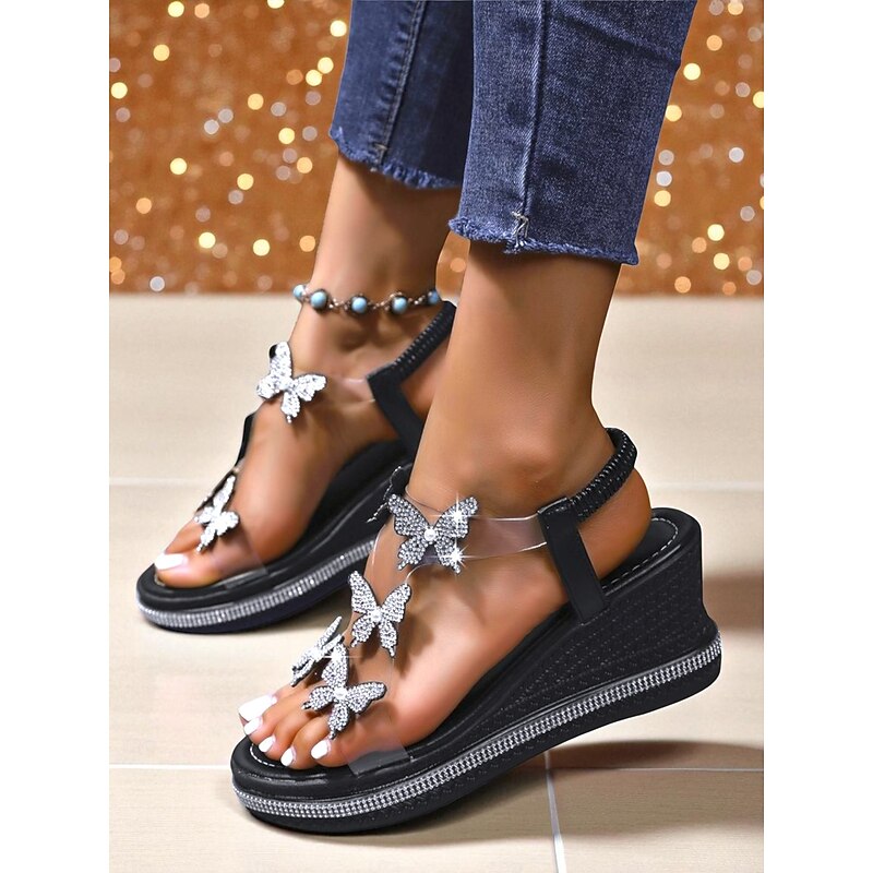 Women's Rhinestone Butterfly Wedge Sandals - Sparkly Platform Party Shoes for Nightlife and Club Events2