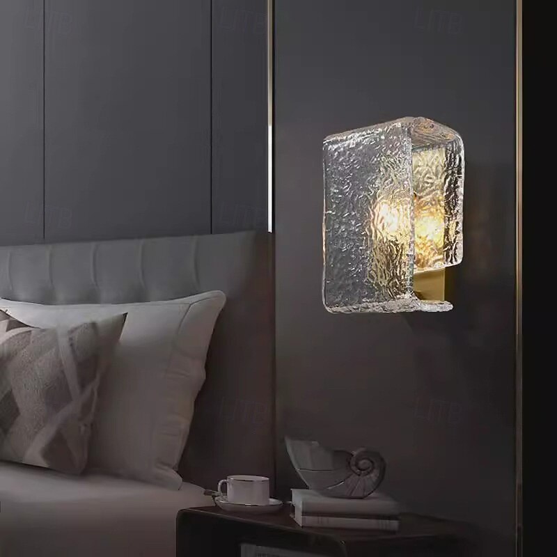 Glass Wall Light Modern 1-Light Rectangular Water Textured Wall Mounted Indoor Wall Lamp for Bedroom Bathroom2