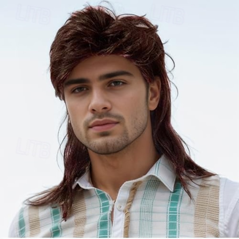 Unisex Mullet Wigs 70s 80s Men Wig,Punk Rocker Hair Layered Long Cosplay Wigs for Men Women Daily Fancy Party Halloween Costumes