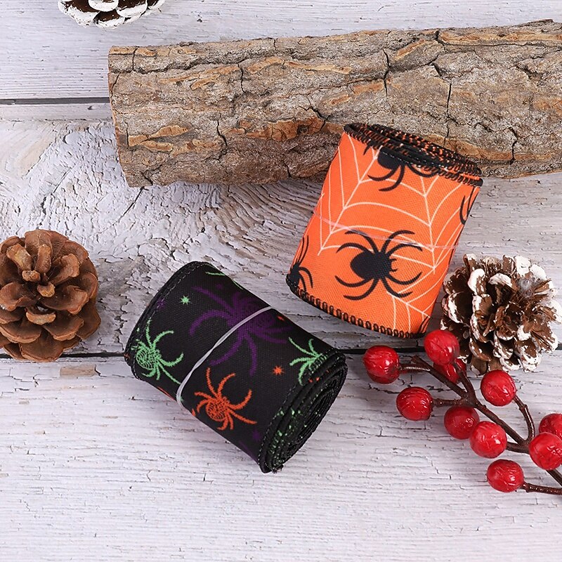 Halloween Burlap Ribbon Rolls with Spider Print, Edge Ribbons for DIY Crafts, Halloween Wreaths, Gift Wrapping and Party Decorations3