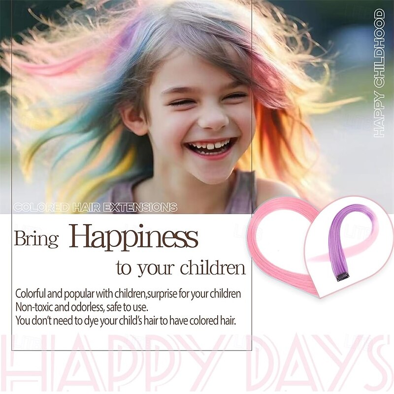 Colored Hair Extensions 22 Inch Straight Clip in Hair Extension Body Face Hair Glitter Multi Color Rainbow Pink Red Hairpiece Extensions for Kids Girls Women2