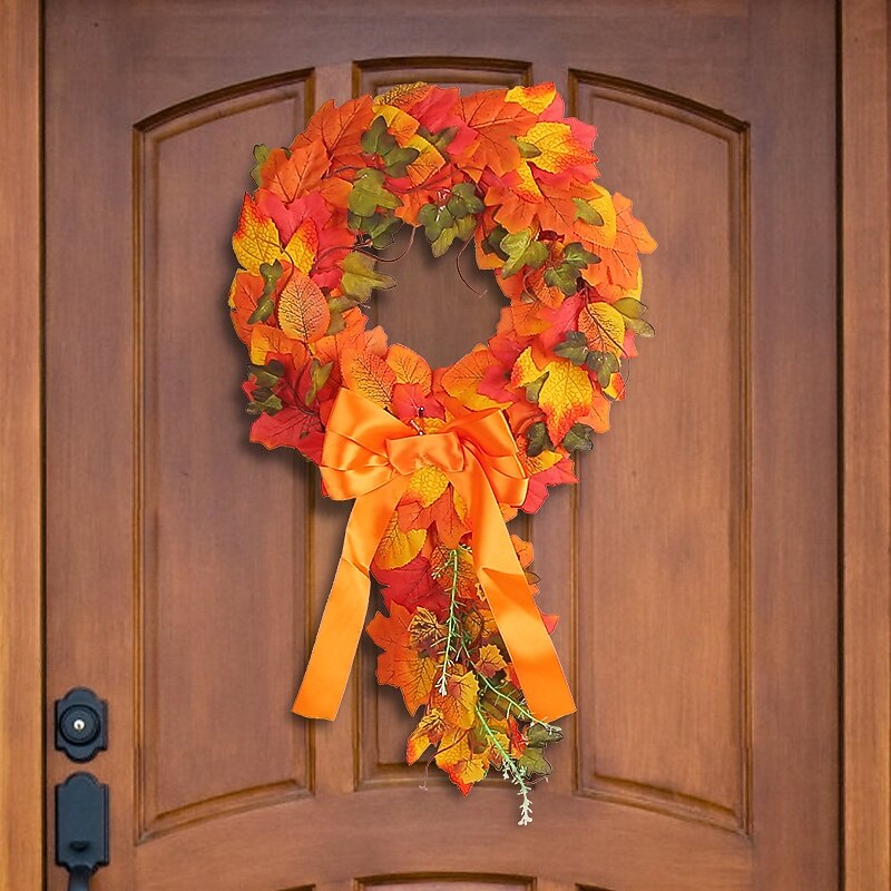 Fall Wreath for Front Door Thanksgiving Autumn Harvest Indoor Outdoor Decoration, Rustic Maple Leaf Grapevine Wreath Wall and Door Hanging Decor